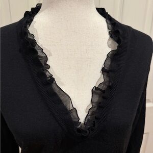 J. Crew Chiffon Ruffle sweater vneck pullover cotton